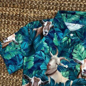 Goat Hawaiian Shirt Tropical Luau Short Sleeve (Large)